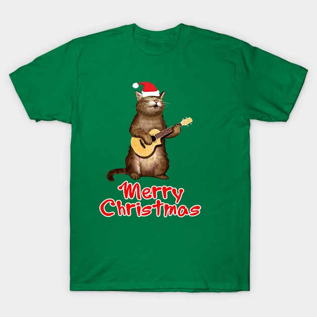 Funny xmas ugly Gifts for cat lovers owners playing ukelele T-Shirt by AwesomePrintableArt